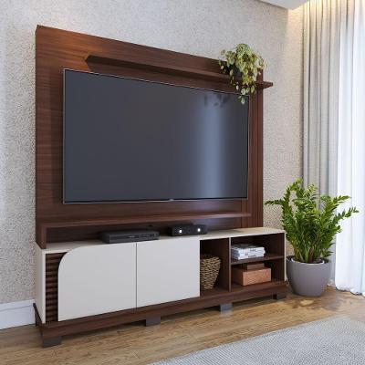 Home Theater Jurerê 1.8 para TV Até 75" 182CM MDP com Nichos Off White e Nogueira Real Colibri
