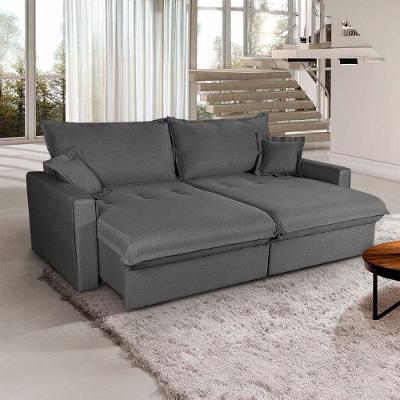 Sofá Cama Lume 4 Lugares Retrátil e Reclinável 230cm Grafite King