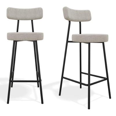 Kit 02 Banquetas Altas Kobe Linho com Encosto Base Fixa Cinza Abmaza