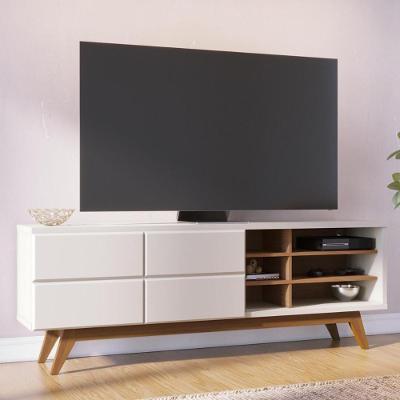 Rack Bancada Noronha para TV 70" 180CM MDP com Adega Off White Matte Freijó Colibri Móveis