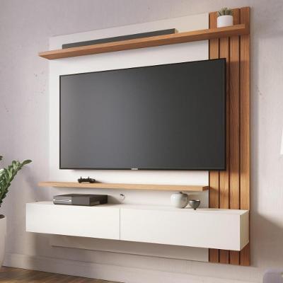 Painel Home Juriti 1.5 para TV 65" 150CM MDP com Ripado Off White e Freijó Colibri Móveis