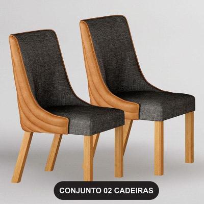 Cadeira para Mesa de Jantar Belle Kit 2 Peças Madeira com Tecido Linho Terracota Leifer Móveis