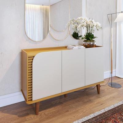Buffet Jurerê 3 Portas 2 Prateleiras MDP com Detalhe Ripado Off White Colibri
