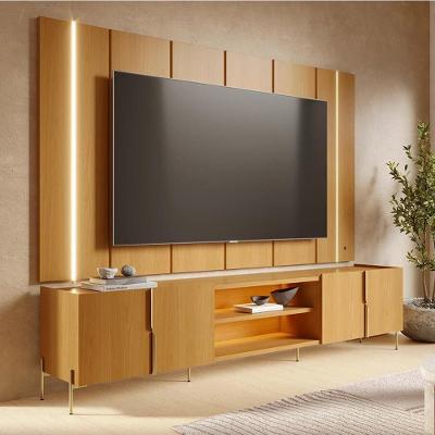 Rack com Painel para TV 75" 243CM MDP com LED Amadeirado Lyam Decor
