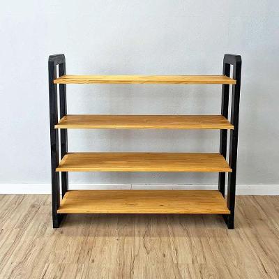 Aparador Linea Ample Moderno sem Porta 4 Prateleiras Madeira Maciça 100CM Nozes e Preto Artfactory