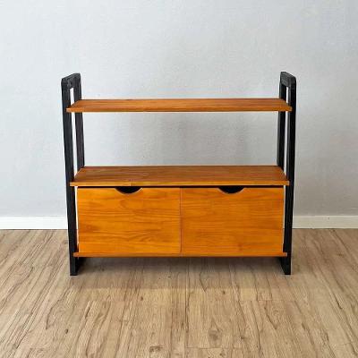 Aparador Linea Ample Moderno sem Porta 2 Gavetas Madeira Maciça 100CM Amadeirado e Preto Artfactory