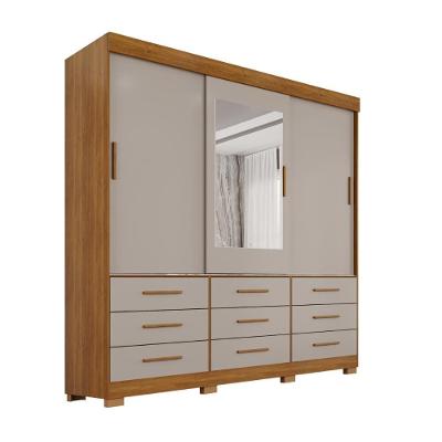 Guarda Roupa Casal Montreal Supremo 3 Portas de Bater 9 Gavetas com Espelho Cinamomo-off 180CM