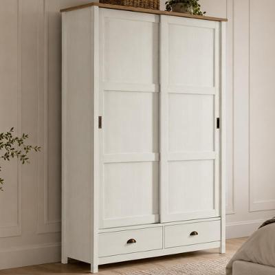 Guarda Roupa Solteiro Mazzaro F06 2 Portas de Correr 2 Gavetas Madeira Maciça Branco Freijó Lyam