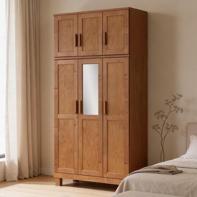 Guarda Roupa Solteiro Lorie F06 6 Portas de Bater 2 Gavetas Madeira Maciça Castanho Lyam Decor