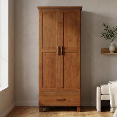 Guarda Roupa Solteiro Selena F06 2 Portas de Bater 1 Gaveta Madeira Maciça Castanho Lyam Decor