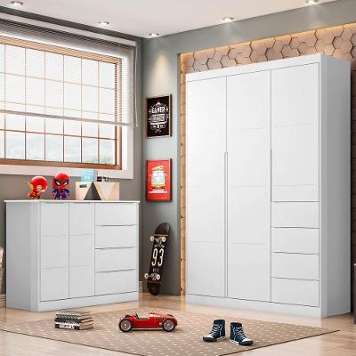 Conjunto Infantil Yumi 3 Portas Giratória 4 Gavetas MDF Branco Semi Brilho Sallar Home