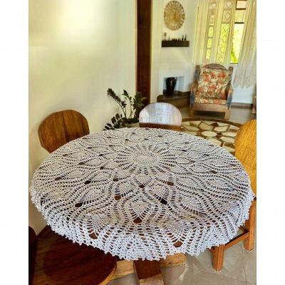 Toalha de Mesa Redonda Crochê Abacaxi Polipropileno 1,30M Branco
