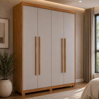 Guarda Roupa Solteiro CR35519 4 Portas de Bater 2 Gavetas MDF com Pés Madeirado-off White