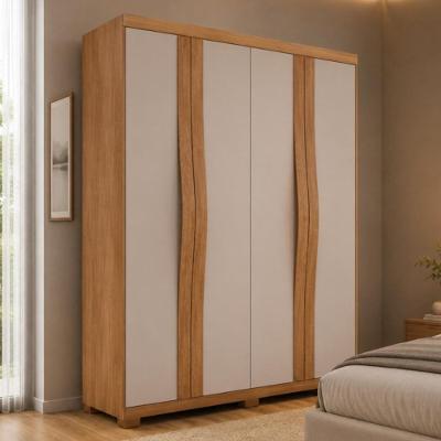 Guarda Roupa Solteiro CR35521 4 Portas de Bater 2 Gavetas MDF Laqueado Madeirado-Off White