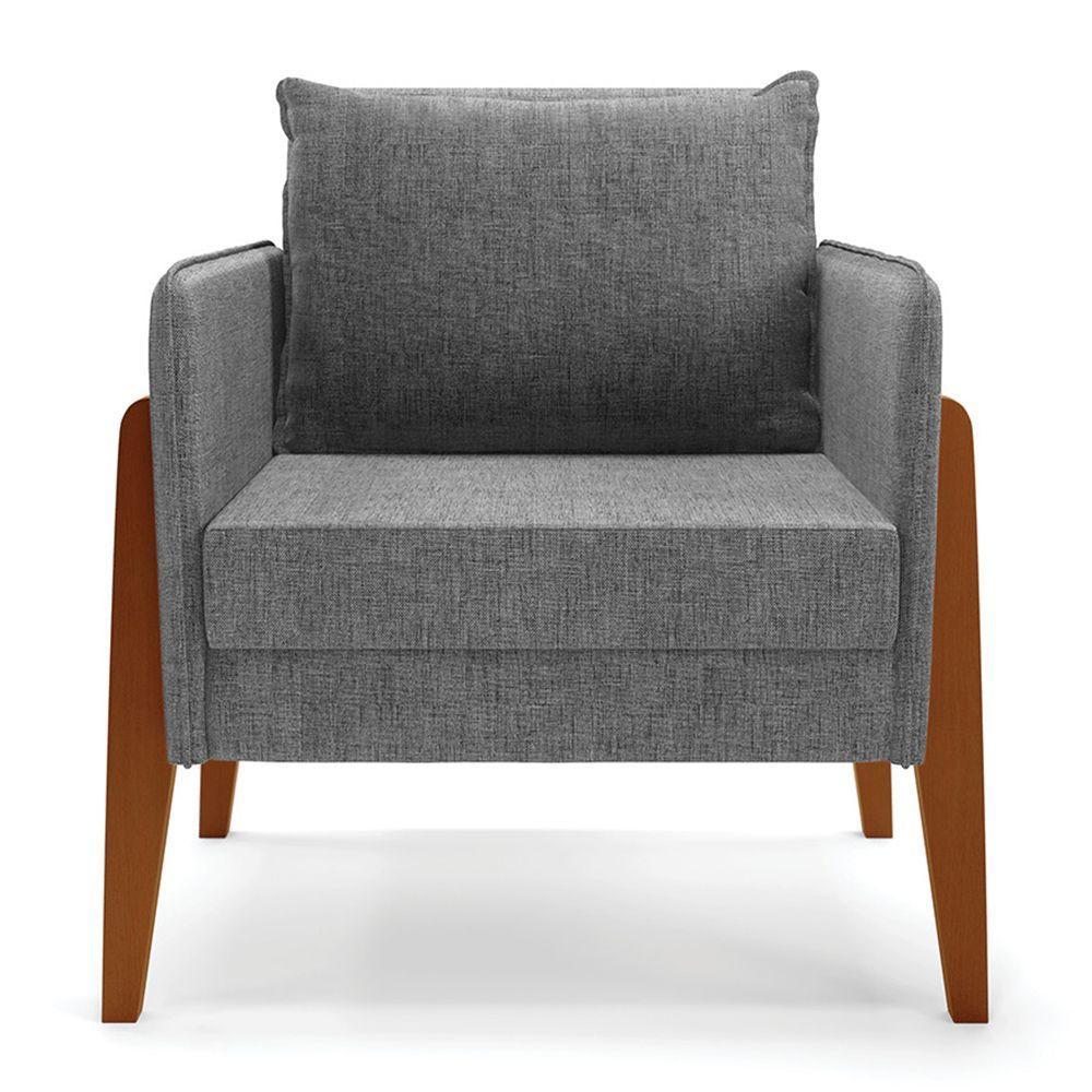 Kit 1 Sofá Namoradeira E 2 Poltronas Lana Linho Grafite A26 Base De Madeira - D'rossi - 6