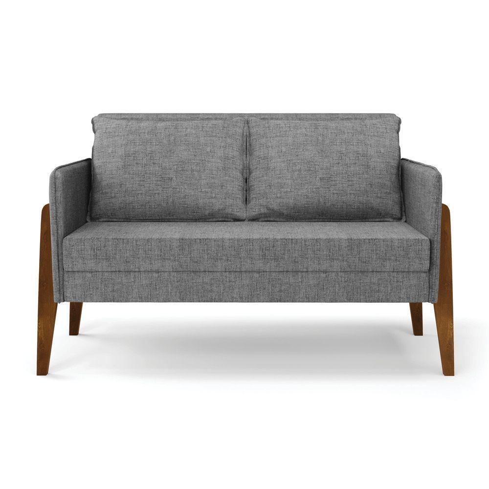 Kit 1 Sofá Namoradeira E 2 Poltronas Lana Linho Grafite A26 Base De Madeira - D'rossi - 8