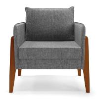 Kit 1 Sofá Namoradeira E 2 Poltronas Lana Linho Grafite A26 Base De Madeira - D'rossi - 6