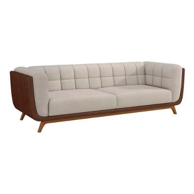 Sofá Coin 2 Lugares 200CM Marrom e Off White Courino e Linho