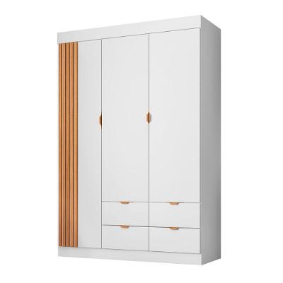 Guarda Roupa Infantil Liz 3 Portas de Bater 4 Gavetas MDF Corrediças Telescópicas Branco Semi