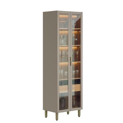 Cristaleira Arya 2 Portas 2 Prateleiras 100% MDF com Iluminação Jequitibá e Gris Fosco Sallar Home