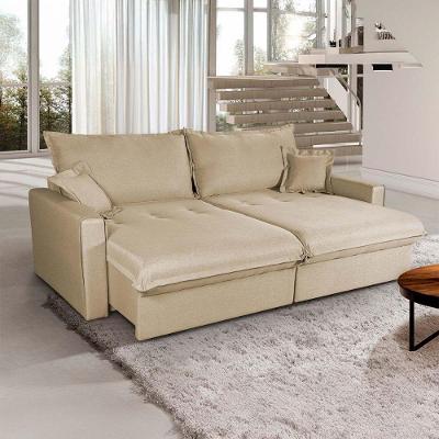Sofá Cama Lume 4 Lugares Retrátil e Reclinável 230cm Bege Linho King