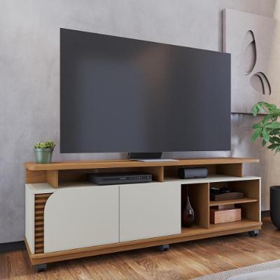 Rack Bancada Jurerê 1.8 para TV 75" 180CM MDP com Rodízios Amêndoa Colibri Móveis