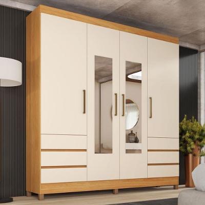 Guarda Roupa Casal Roma 4 Portas de Bater 6 Gavetas MDP Cinamon Touch-Off White Demóbile