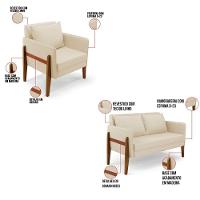 Kit 1 Sofá Namoradeira E 2 Poltronas Lana Linho Bege A19 Base De Madeira - D'rossi - 3