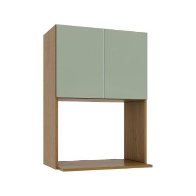 Armário Aéreo para Micro-ondas Slim 60CM 2 Portas MDP de Bater Freijó e Verde Jade