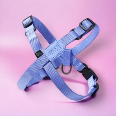 Coleira Peitoral Ajustavel em X para Caes Violeta Poliester Borracha Metal Modelo g