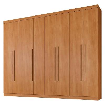 Roupeiro Casal New Porto 8 Portas de Bater 4 Gavetas MDP Cinamomo 245CM