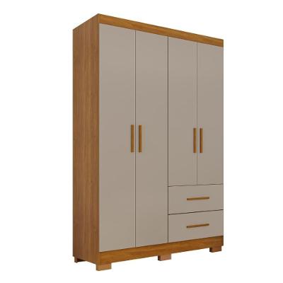 Guarda Roupa Casal Catar Premium 4 Portas 2 Gavetas MDP Cinamomo-Off com Pés 150CM