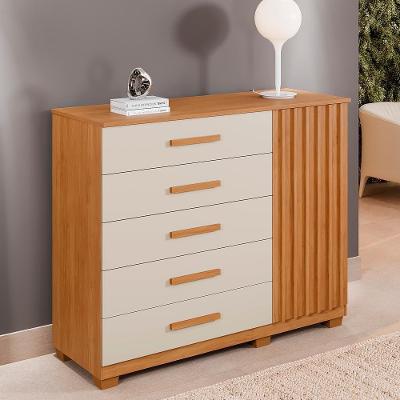 Cômoda Tóquio 5 Gavetas MDP Puxador MDF Cinza Clin Off 122.5CM