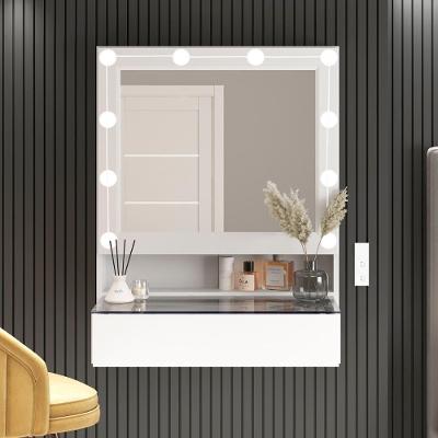 Penteadeira Suspensa PE-130 1 Gaveta com Espelho Kit Luz LED MDP Branco 66CM Ditália Móveis