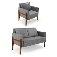 Kit 1 Sofá Namoradeira E 1 Poltrona Lana Linho Grafite A26 Base De Madeira - D'rossi - 1