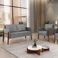 Kit 1 Sofá Namoradeira E 1 Poltrona Lana Linho Grafite A26 Base De Madeira - D'rossi - 7