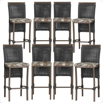 Kit 8 Banquetas Roma Tecido Alumínio Encosto Fixo Marrom Trama Original