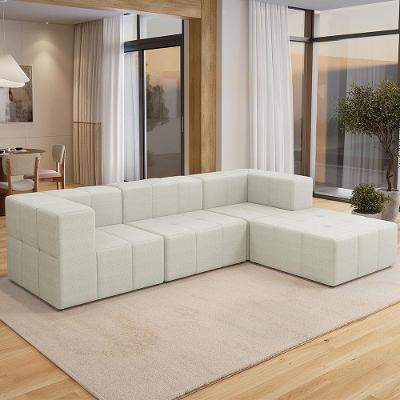 Sofá Modular Lancaster F04 4 Lugares com Puff 264cm Creme Linho Cru Lyam Decor