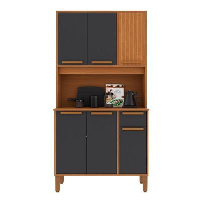Armário de Cozinha Lagos 6 Portas 1 Gaveta MDP-MDF 90CM Freijó e Chumbo Indékes