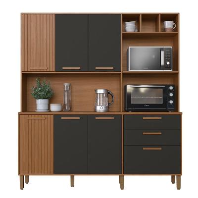 Kit Cozinha Grecia 7 Portas 2 Gavetas MDP 180CM Freijo e Chumbo Móveis Aqui 180CM