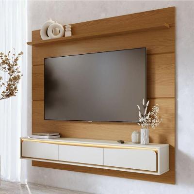 Painel para TV Toronto C04 65" 180CM MDF com Bancada Suspensa LED Off White Matte Naturale Lyam