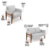 Kit 1 Sofá Namoradeira E 1 Poltrona Lana Linho Cinza A05 Base De Madeira - D'rossi - 3