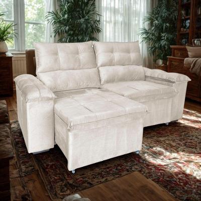 Sofá Verona 2 Lugares Retrátil e Reclinável 150cm Bege Veludo Élpis Móveis