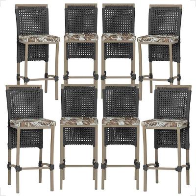Kit 8 Banquetas Roma Alumínio Tecido Fixo com Encosto Fendi Trama Original
