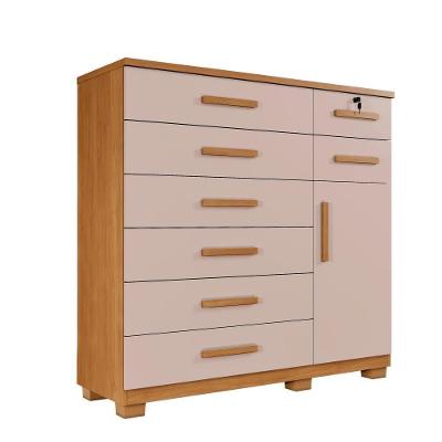 Cômoda Bela Plus 8 Gavetas e 1 Porta MDP Puxador Madeirado Cinza Bela & Cor