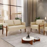 Kit 1 Sofá Namoradeira E 1 Poltrona Lana Suede Bege Base De Madeira - D'rossi - 8