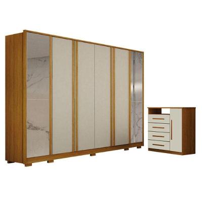 Guarda Roupa Casal Ares 6 Portas de Bater com Espelho 6 Gavetas MDF MDP Cinamomo Off-white Leifer