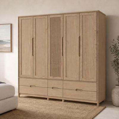 Guarda Roupa Casal Benton F06 5 Portas de Bater 6 Gavetas Madeira Maciça Tauari Lyam Decor