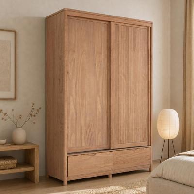 Guarda Roupa Solteiro Benton F06 2 Portas de Correr 2 Gavetas Madeira Maciça Tauari Lyam Decor