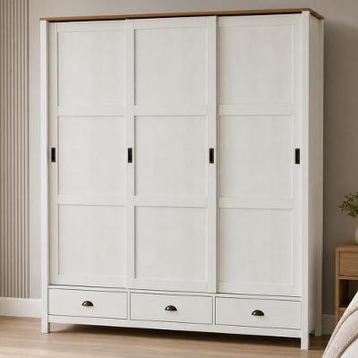 Guarda Roupa Casal Mazzaro F06 3 Portas Correr 3 Gavetas Madeira Maciça Branco Freijó Lyam Decor